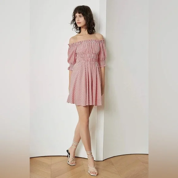 J.ING Red Plaid Off Shoulder Mini Dress Size XS NWT - Picture 4 of 14